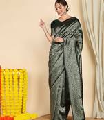 Green soft silk blend banarasi jacuard work designer party wear saree with unstitched blouse piece