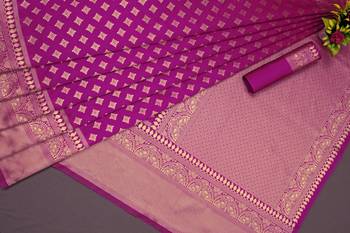 Pink silk blend banarasi saree with unstitched blouse piece 2