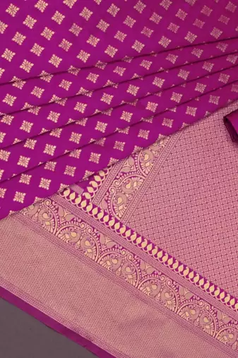 Pink silk blend banarasi saree with unstitched blouse piece