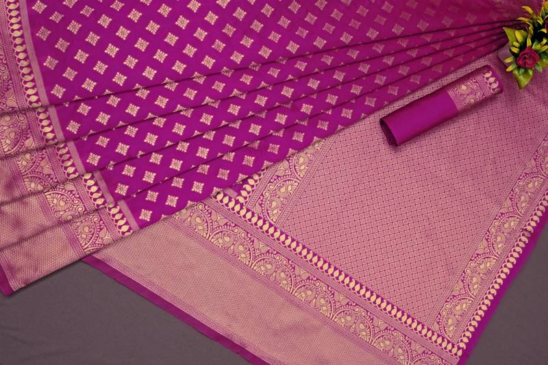 Pink soft silk blend banarasi jacuard work designer party wear saree with unstitched blouse piece