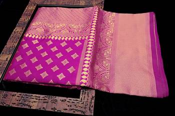 Pink silk blend banarasi saree with unstitched blouse piece 3