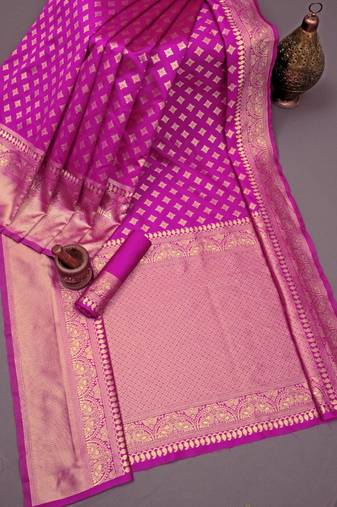 Pink soft silk blend banarasi jacuard work designer party wear saree with unstitched blouse piece
