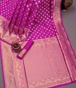 Pink soft silk blend banarasi jacuard work designer party wear saree with unstitched blouse piece