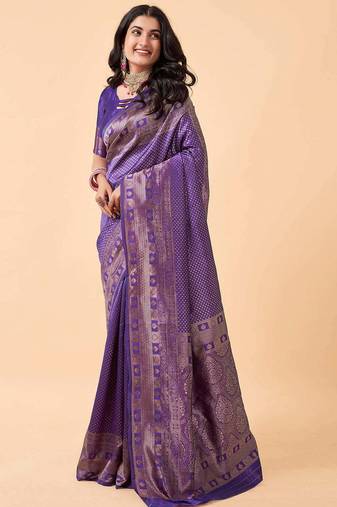 Blue soft silk blend banarasi jacuard work designer party wear saree with unstitched blouse piece