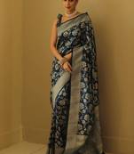 Green soft silk blend banarasi jacuard work designer party wear saree with unstitched blouse piece