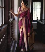 Purple soft silk blend banarasi jacuard work designer party wear saree with unstitched blouse piece