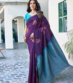 Purple soft silk blend banarasi jacuard work designer party wear saree with unstitched blouse piece