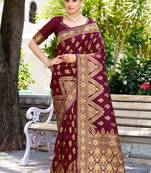 Purple soft silk blend banarasi jacuard work designer party wear saree with unstitched blouse piece