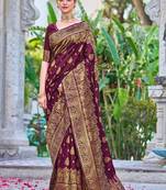 Purple soft silk blend banarasi jacuard work designer party wear saree with unstitched blouse piece