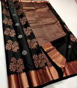 Black soft silk blend banarasi jacuard work designer party wear saree with unstitched blouse piece