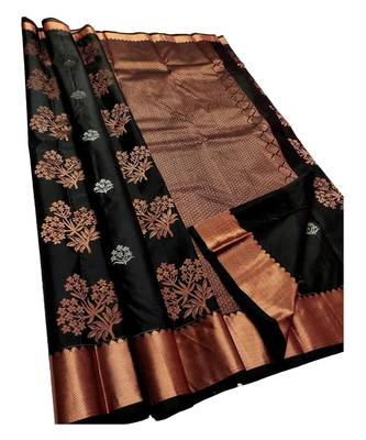 Black silk blend banarasi saree with unstitched blouse piece 2