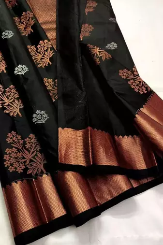 Black silk blend banarasi saree with unstitched blouse piece