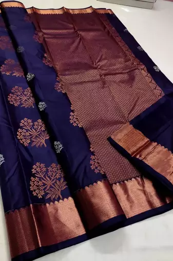Neavy blue soft silk blend banarasi jacuard work designer party wear saree with unstitched blouse piece