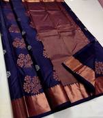 Neavy blue soft silk blend banarasi jacuard work designer party wear saree with unstitched blouse piece