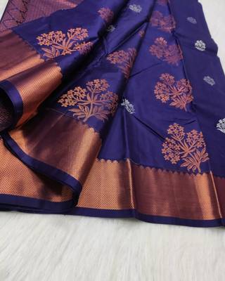 Neavy blue silk blend banarasi saree with unstitched blouse piece 3