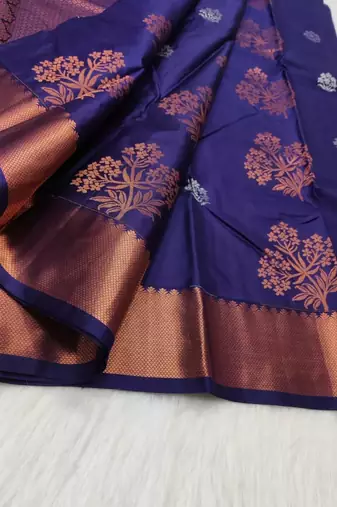 Neavy blue silk blend banarasi saree with unstitched blouse piece