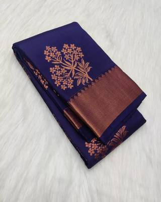Neavy blue silk blend banarasi saree with unstitched blouse piece 4