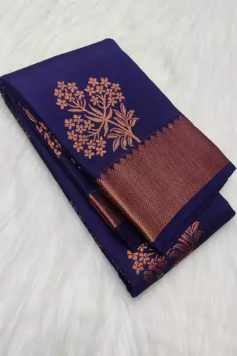 Neavy blue silk blend banarasi saree with unstitched blouse piece