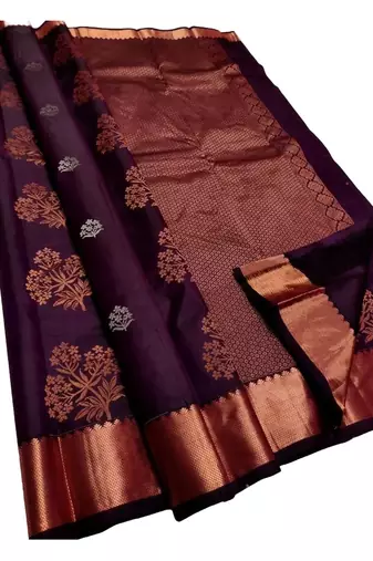 Wine soft silk blend banarasi jacuard work designer party wear saree with unstitched blouse piece