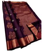 Wine soft silk blend banarasi jacuard work designer party wear saree with unstitched blouse piece