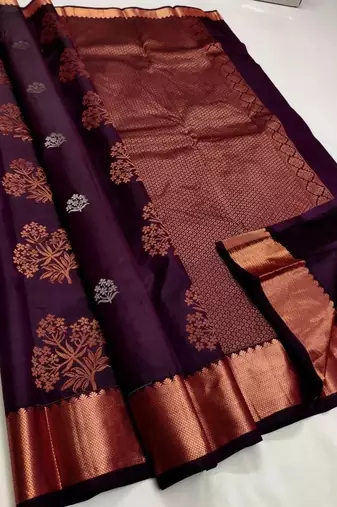 Wine silk blend banarasi saree with unstitched blouse piece