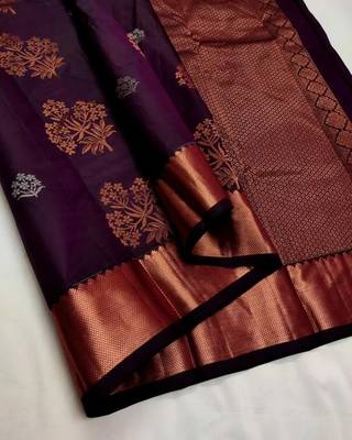Wine silk blend banarasi saree with unstitched blouse piece 3
