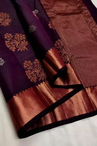 Wine silk blend banarasi saree with unstitched blouse piece