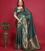 Green soft silk blend banarasi jacuard work designer party wear saree with unstitched blouse piece