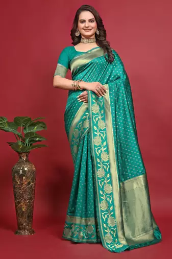 Rama soft silk blend banarasi jacuard work designer party wear saree with unstitched blouse piece
