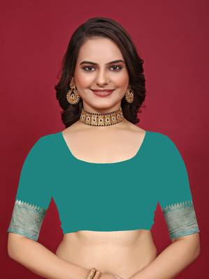 Rama silk blend banarasi saree with unstitched blouse piece 5