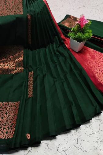 Green soft silk blend banarasi jacuard work designer party wear saree with unstitched blouse piece