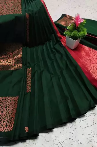 Green soft silk blend banarasi jacuard work designer party wear saree with unstitched blouse piece