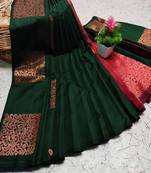 Green soft silk blend banarasi jacuard work designer party wear saree with unstitched blouse piece