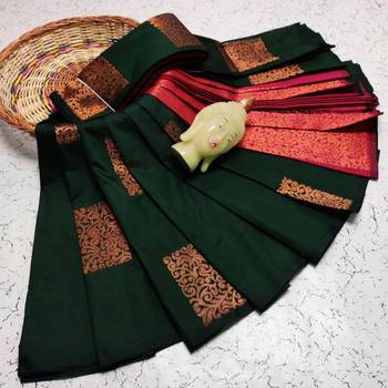 Green silk blend banarasi saree with unstitched blouse piece 3