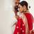 Red soft silk blend banarasi jacuard work designer party wear saree with unstitched blouse piece