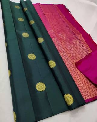 Green pink silk blend banarasi saree with unstitched blouse piece 1