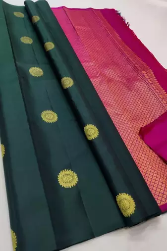 Green pink soft silk blend banarasi jacuard work designer party wear saree with unstitched blouse piece