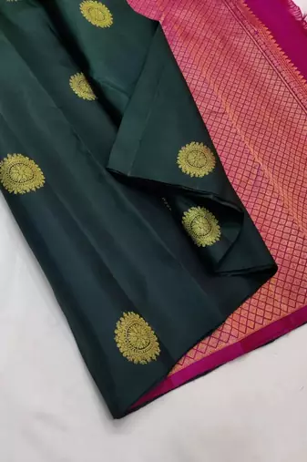 Green pink silk blend banarasi saree with unstitched blouse piece