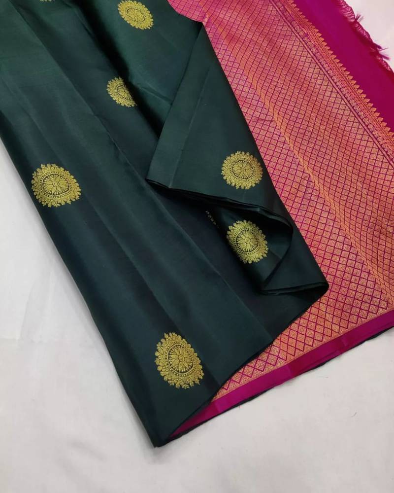 Green pink soft silk blend banarasi jacuard work designer party wear saree with unstitched blouse piece