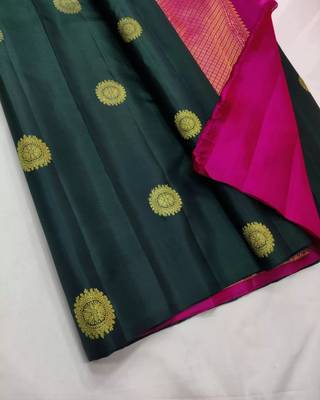 Green pink silk blend banarasi saree with unstitched blouse piece 3