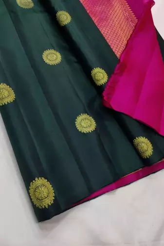 Green pink silk blend banarasi saree with unstitched blouse piece