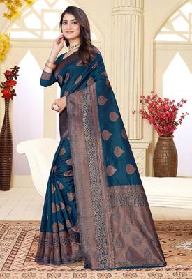 Morpich silk blend banarasi saree with unstitched blouse piece 2