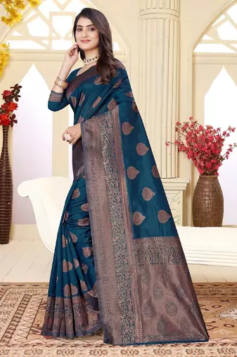 Morpich silk blend banarasi saree with unstitched blouse piece