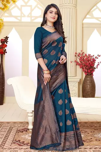 Morpich silk blend banarasi saree with unstitched blouse piece