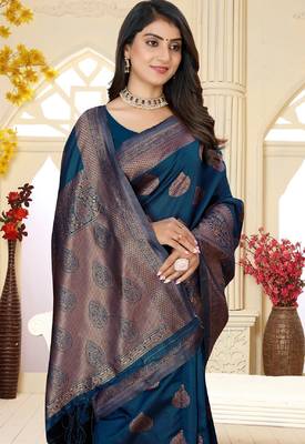 Morpich silk blend banarasi saree with unstitched blouse piece 4