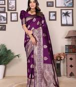 Wine soft silk blend banarasi jacuard work designer party wear saree with unstitched blouse piece