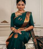 Green soft silk blend banarasi jacuard work designer party wear saree with unstitched blouse piece