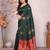 Green red soft silk blend banarasi jacuard work designer party wear saree with unstitched blouse piece