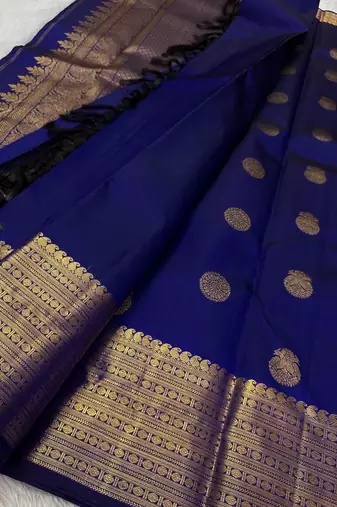 Blue soft silk blend banarasi jacuard work designer party wear saree with unstitched blouse piece