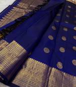 Blue soft silk blend banarasi jacuard work designer party wear saree with unstitched blouse piece